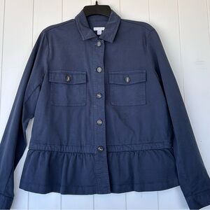 J. Jill Women’s Extrasoft Chino Peplum Jacket Light Navy Blue Size‎ Small Tall